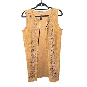 Lord & Taylor Design Lab Women's Brown Sleeveless Boho Crochet-Knit Vest Size M